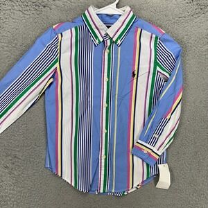 Ralph Lauren Boys Button Down Shirt 5 Blue Multi Striped Pony Casual Youth NEW‎